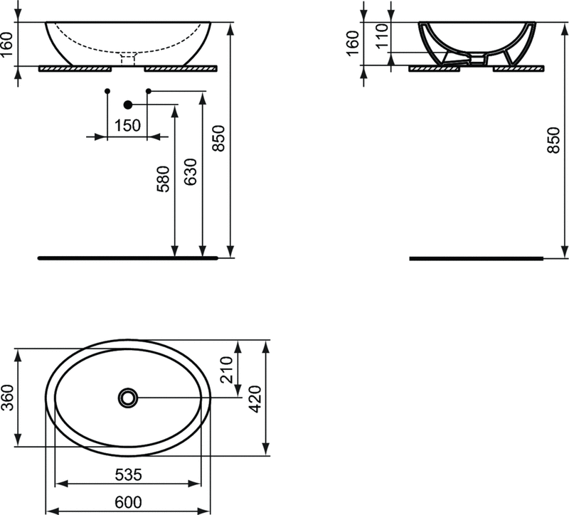 Lavoar pe blat Ideal Standard Strada, 60 cm